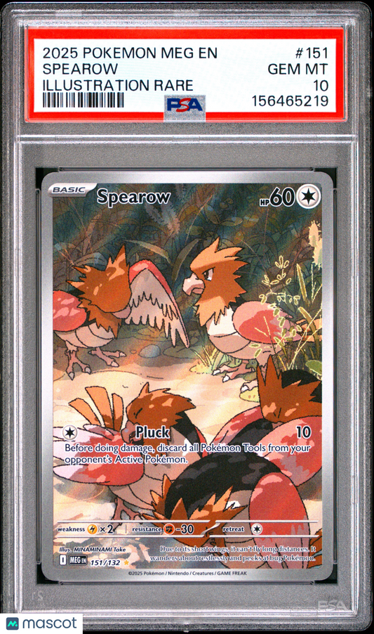 2025 Pokemon Meg EN-Mega Evolution Spearow #151 Illustration Rare PSA 10