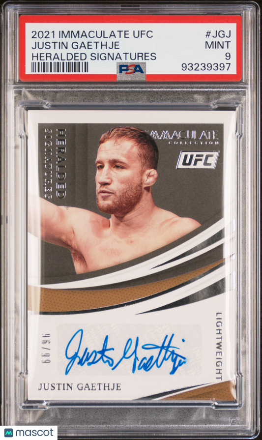2021 Immaculate Collection UFC Justin Gaethje Heralded Signatures PSA 9 Auto