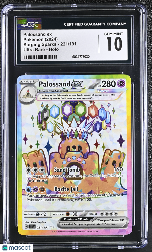 2024 Pokemon Surging Sparks Palossand ex #221/191 Ultra Rare CGC 10