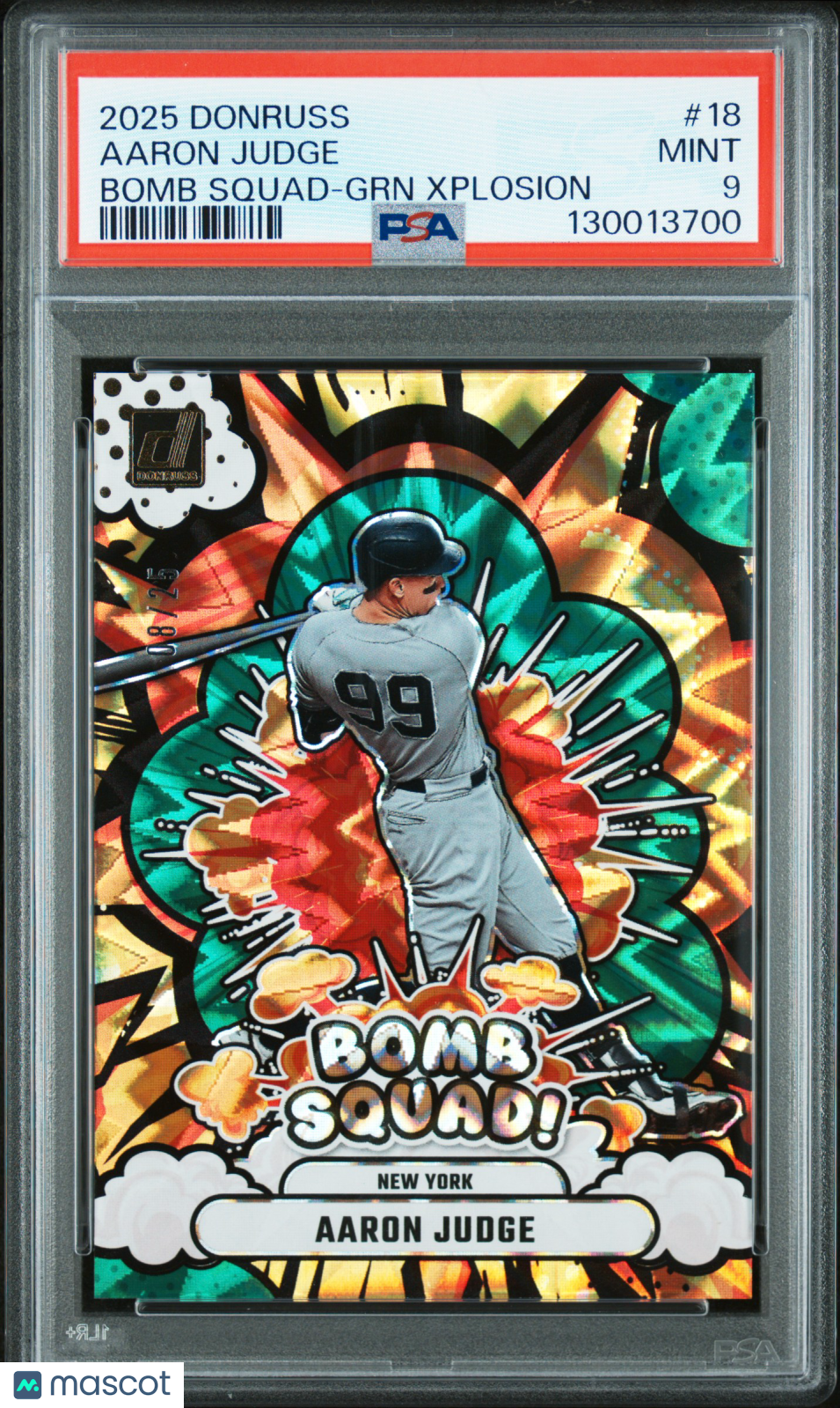 2025 Panini Donruss Bomb Squad Aaron Judge #18 GRN Xplosion /25 PSA 9