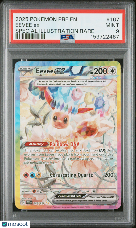 2025 Pokemon Pre EN-Prismatic Evolutions Eevee EX #167 PSA 9