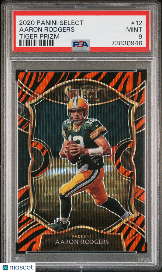 2020 Panini Select Aaron Rodgers #12 Tiger Prizm PSA 9