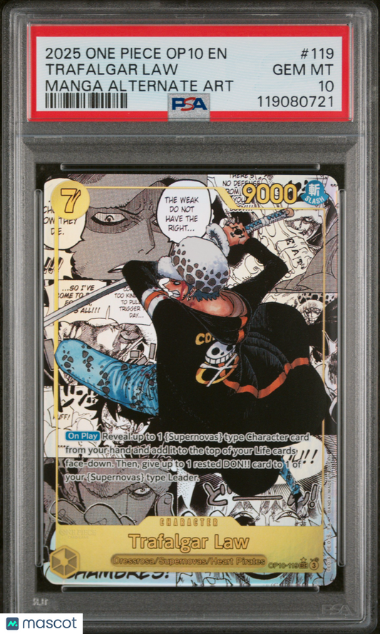 2025 One Piece Op10-Royal Blood Trafalgar Law #119 Manga Alternate Art PSA 10