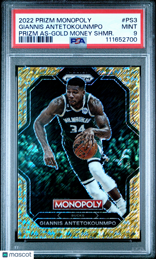 2022 Prizm Monopoly All-Stars Giannis Antetokounmpo #PS3  Gold Money PSA 9