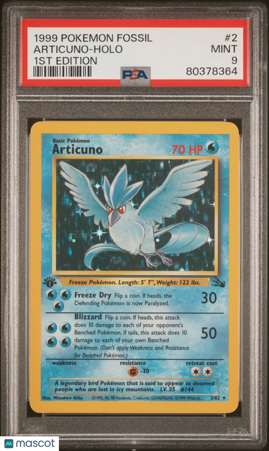 1999 Pokemon Fossil Articuno #2 1ST Edition PSA 9