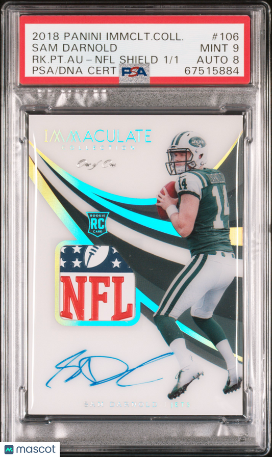 2018 Immaculate Collection Sam Darnold Rookie Patch Auto NFL Shield PSA 9 RPA