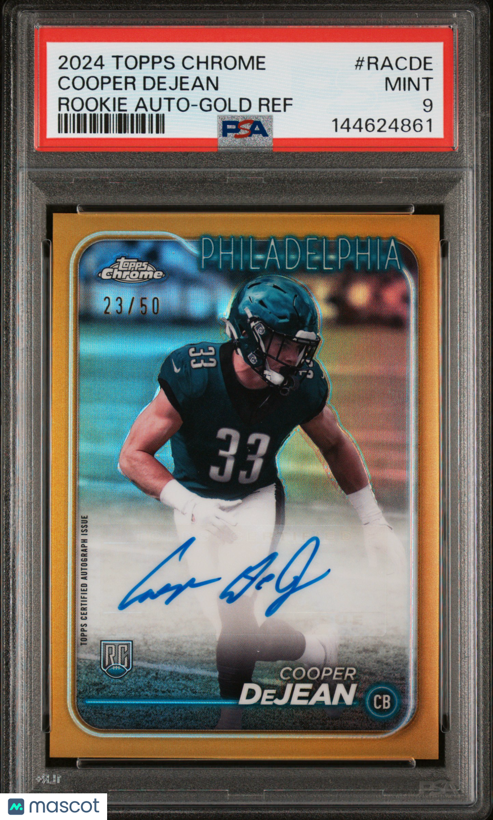 2024 Topps Chrome Rookie Autographs Variations Cooper Dejean #RACDE Gold Ref PSA 9