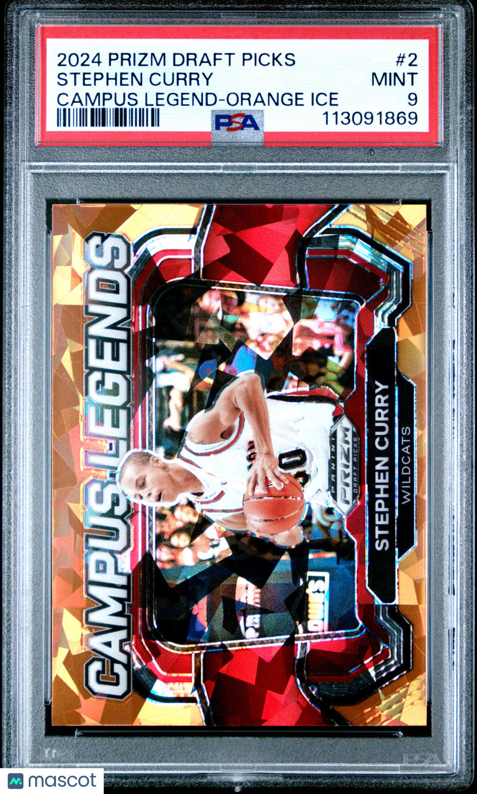 2024 Panini Prizm Draft Picks Campus Legends Stephen Curry #2 Orange Ice PSA 9