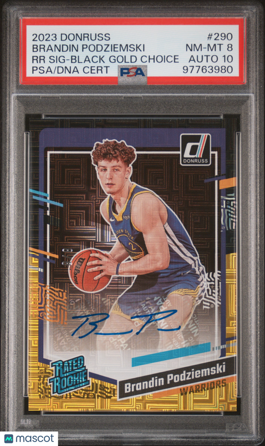 2023 Donruss Brandin Podziemski #290 RR SIG Black Gold Choice PSA 8 Auto 10