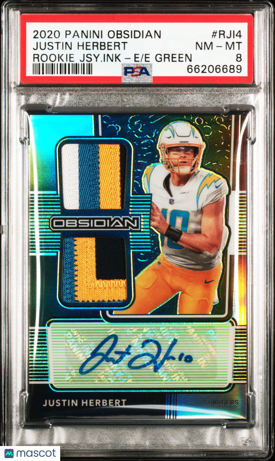 2020 Panini Obsidian Rookie Jersey Ink Justin Herbert #RJI4 Jsy. Ink Green PSA 8