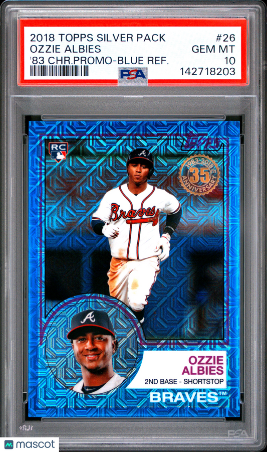 2018 Topps Silver Pack 1983 Chrome Promo Ozzie Albies #26 '83 CHR. Promo Blue Refractor PSA 10