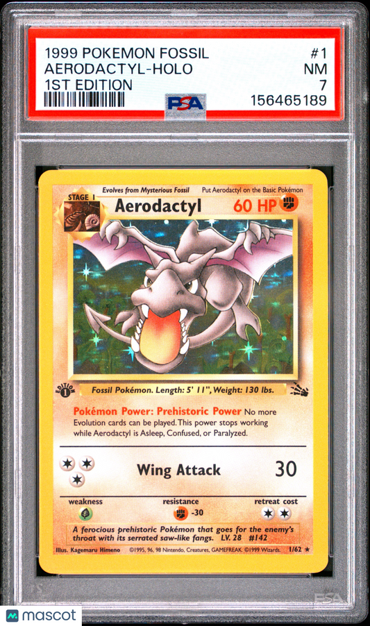 1999 Pokemon Fossil Aerodactyl #1 1st Edition PSA 7