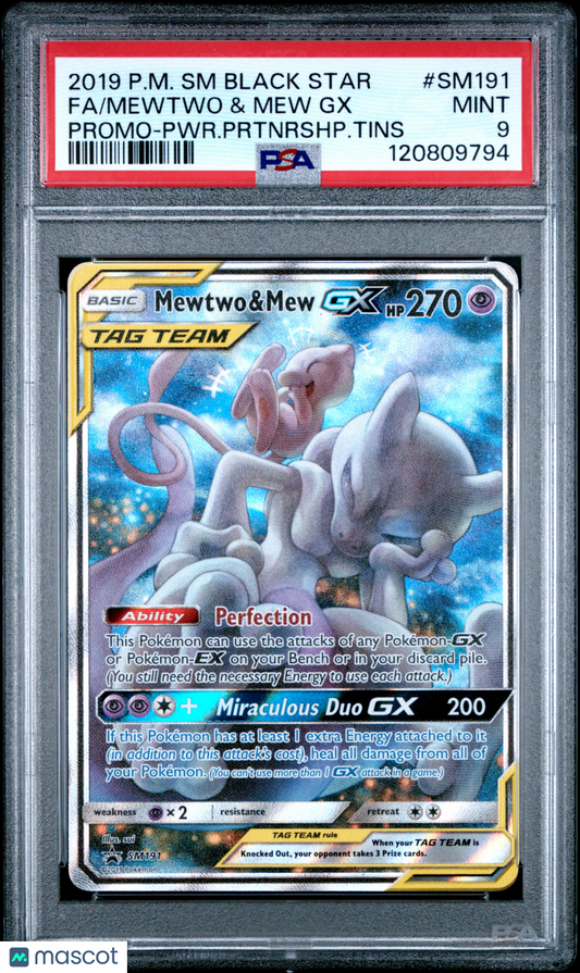 2019 Pokemon SM Black Star Promo Mewtwo & Mew GX #SM191 PSA 9