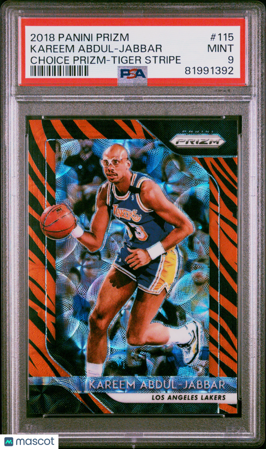 2018 Panini Prizm Kareem Abdul-Jabbar #115 Choice Tiger Stripe PSA 9