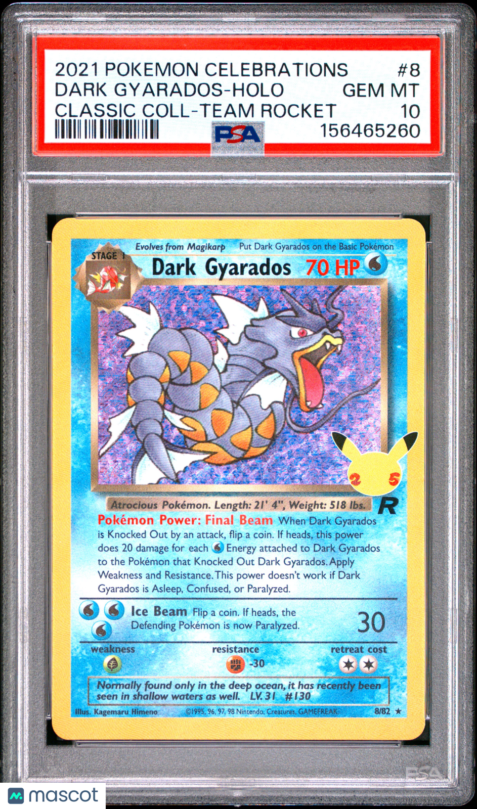 2021 Pokemon Celebrations Classic Collection Dark Gyarados #8 Classic Coll-Team Rocket PSA 10