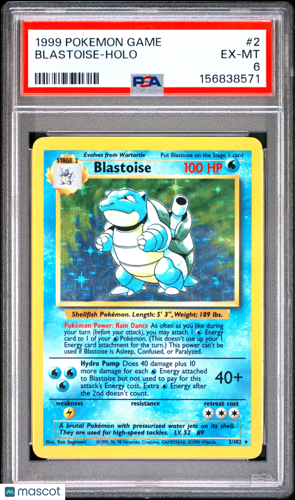 1999 Pokemon Game Blastoise #2 PSA 6
