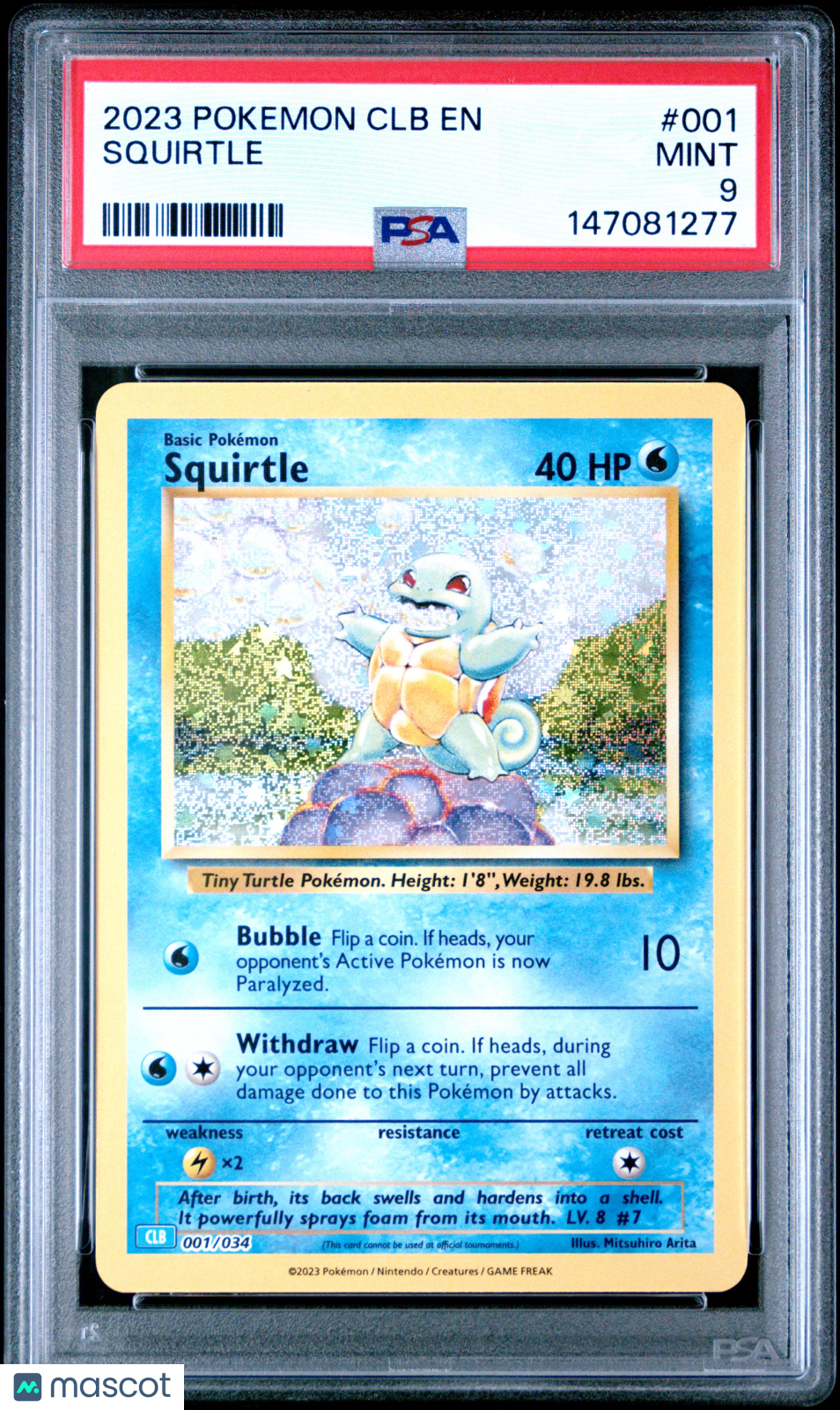 2023 Pokemon CLB-Trading Card Game Classic Blastoise & Suicune EX Deck Squirtle #001 PSA 9
