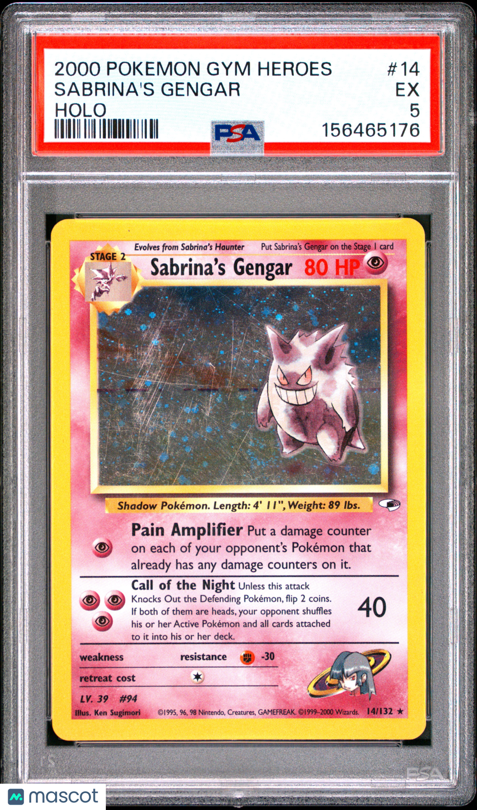 2000 Pokemon Gym Heroes Sabrina's Gengar #14 Holo PSA 5