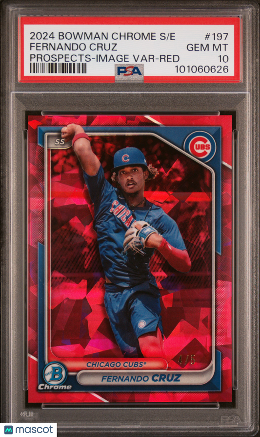 2024 Chrome Sapphire Edition Fernando Cruz #197 Prospects Image Var Red PSA 10
