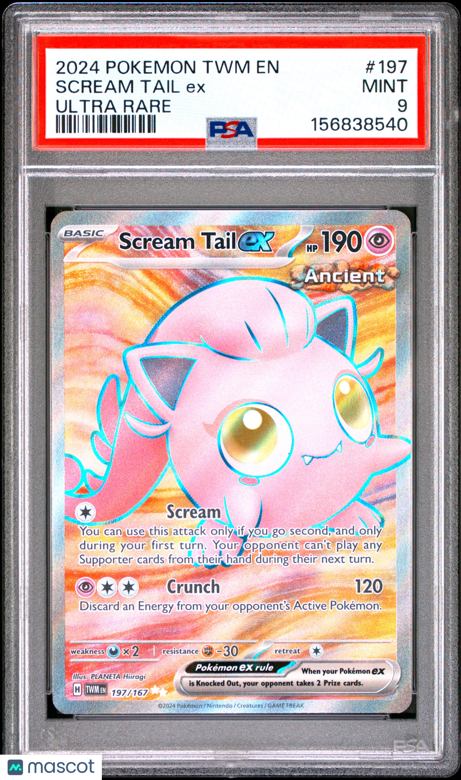2024 Pokemon TWM EN-Twilight Masquerade Scream Tail EX #197 Ultra Rare PSA 9