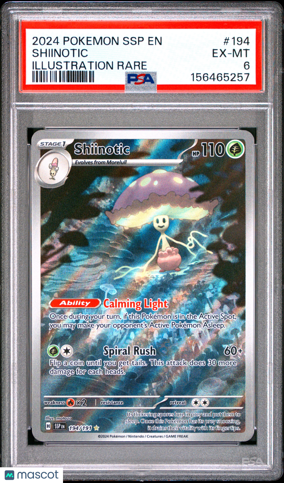 2024 Pokemon SSP EN-Surging Sparks Shiinotic #194 Illustration Rare PSA 6