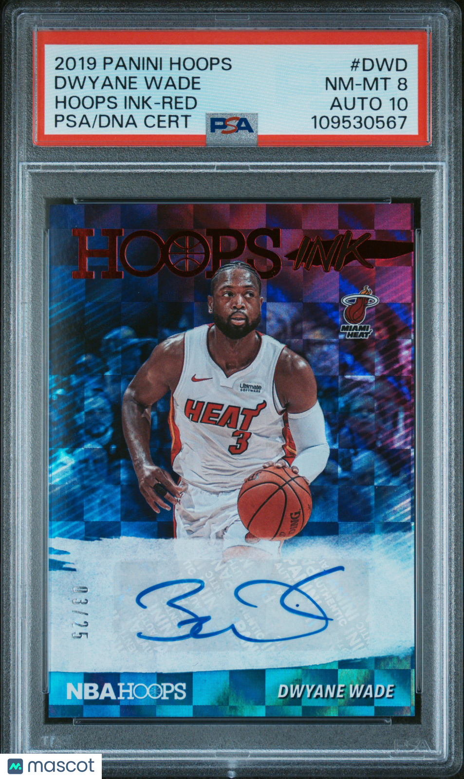 2019 Panini Hoops Hoops Ink Dwyane Wade #DWD Red PSA 8 Auto 10