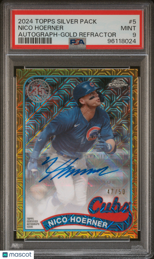 2024 Topps Silver Pack 1989 Chrome Promo Nico Hoerner #5 Autograph Gold Refractor PSA 9
