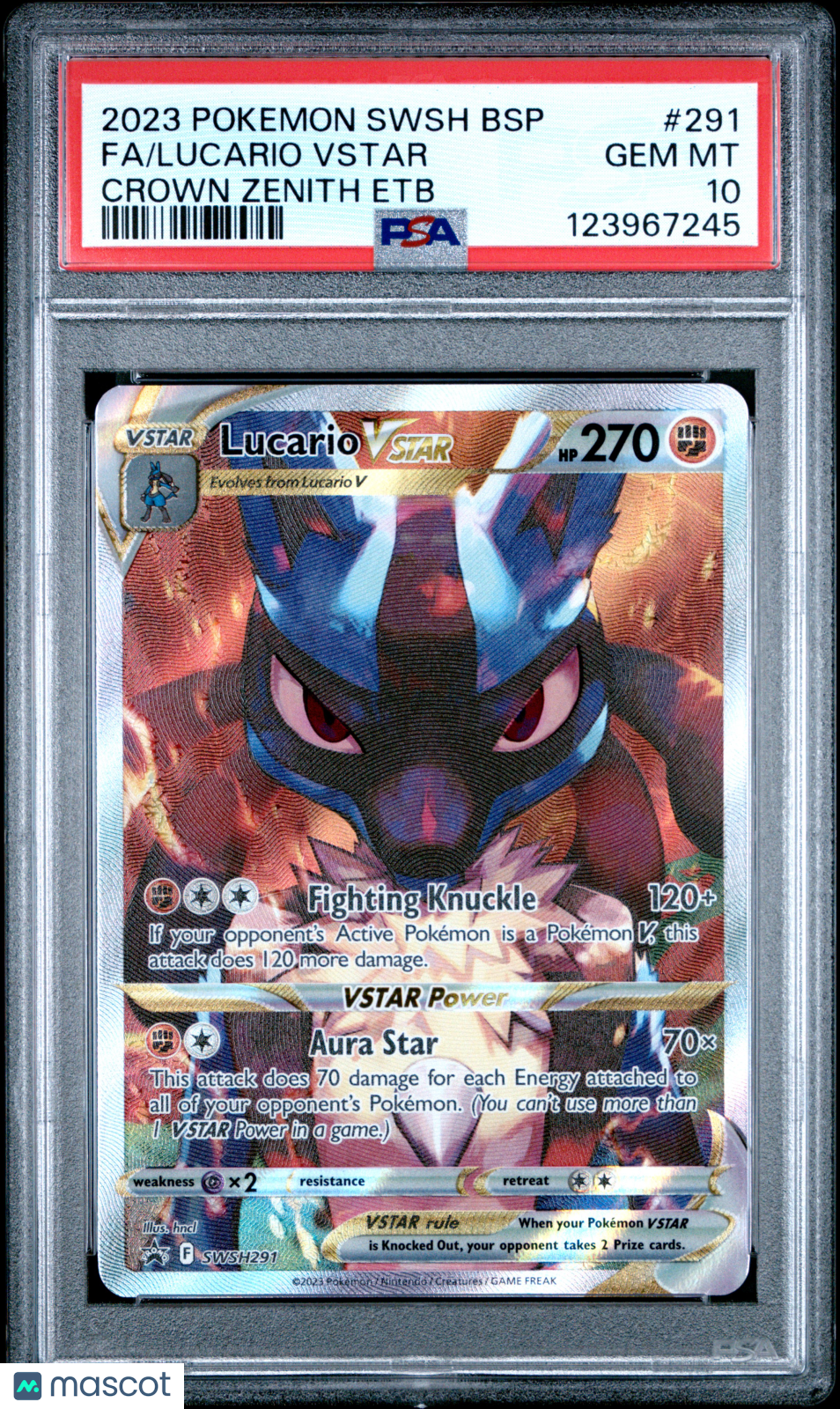 2023 Pokemon Swsh Black Star Promo Lucario VSTAR #291 Crown Zenith Etb Fa PSA 10
