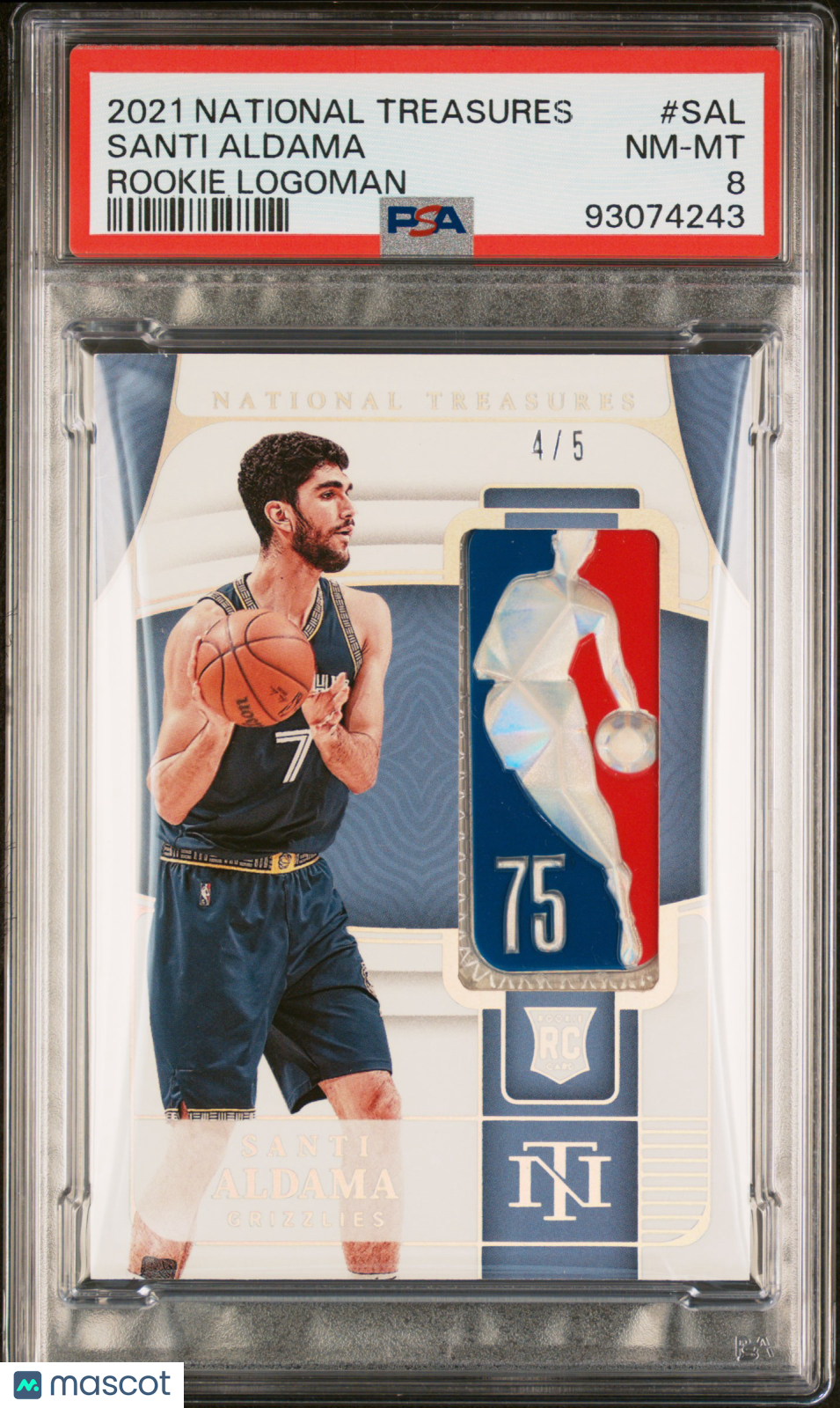 2021 Panini National Treasures Santi Aldama #SAL Rookie Logoman /5 PSA 8 RC