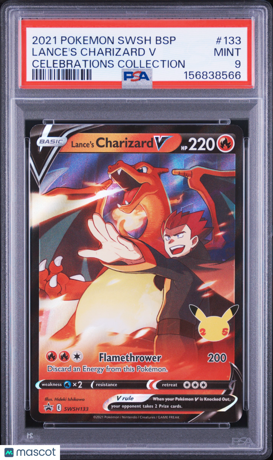 2021 Pokemon Swsh Black Star Promo Lance's Charizard V #133 PSA 9