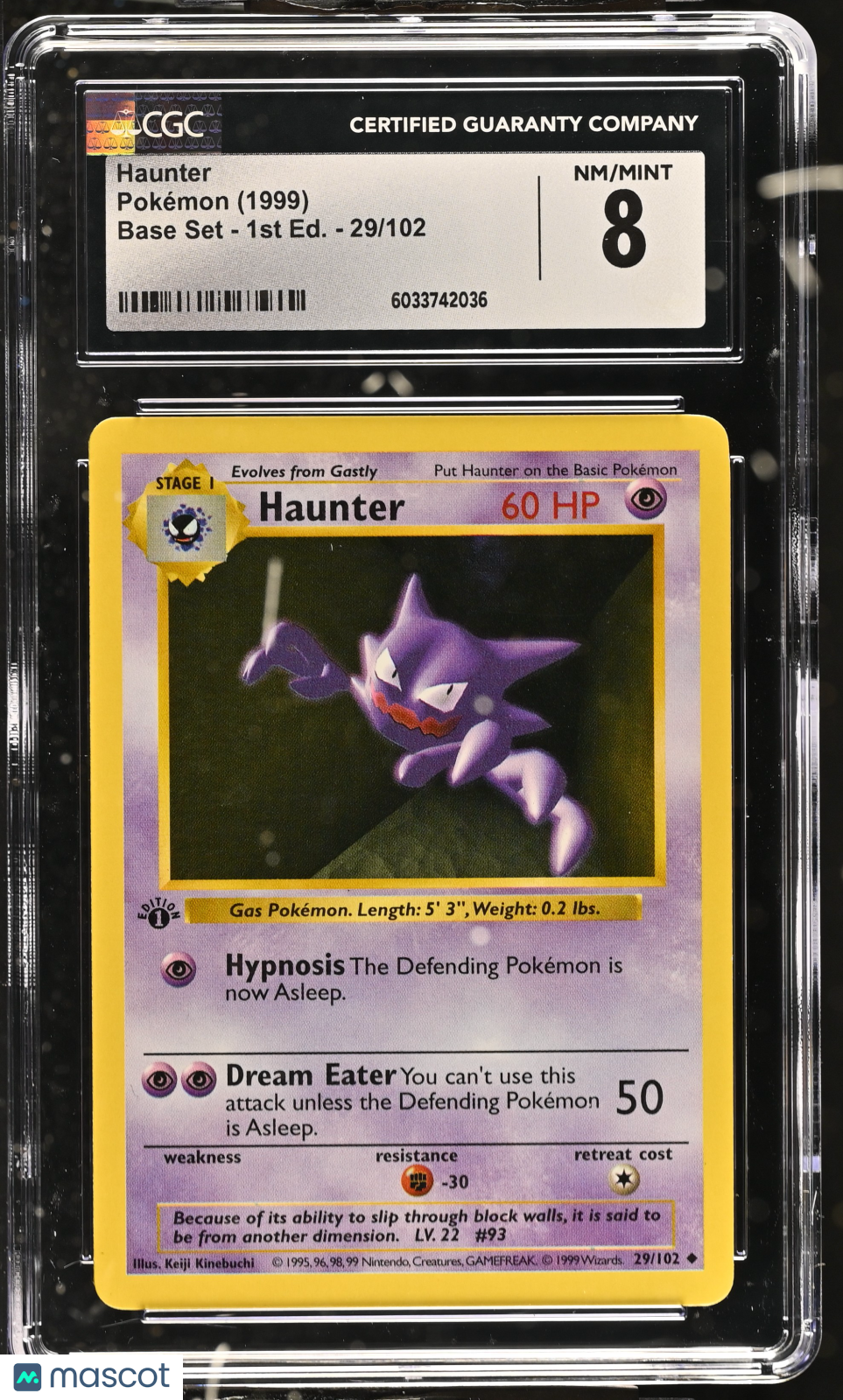 1999 Pokemon Base Set Haunter #29/102 1st Edition CGC 8