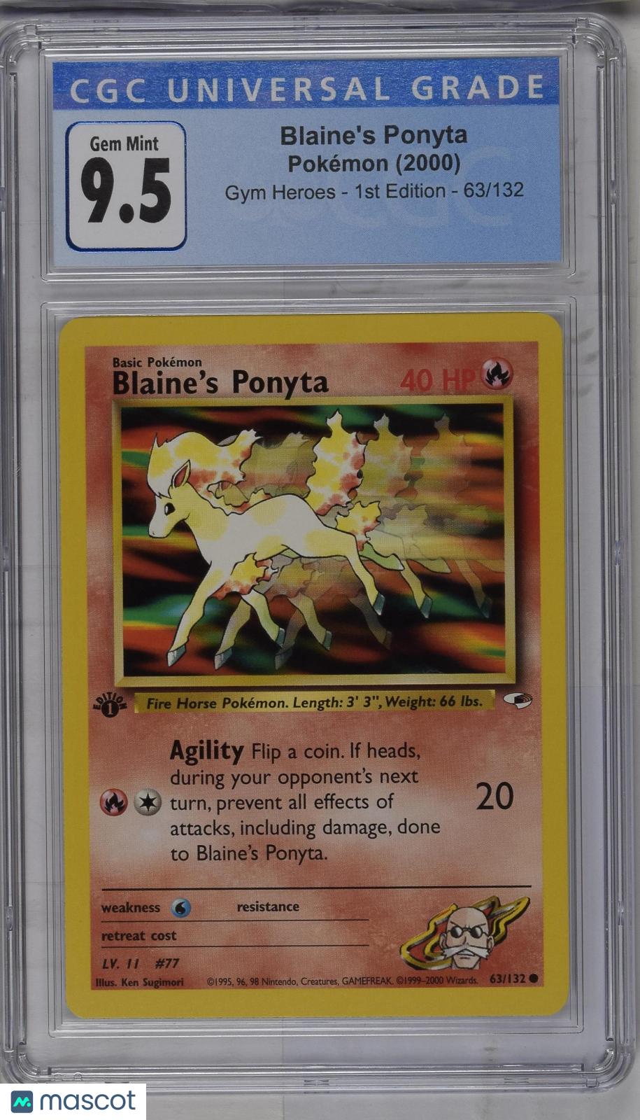 2000 Pokemon Gym Heroes Blaine's Ponyta #63/132 1st Edition CGC 10