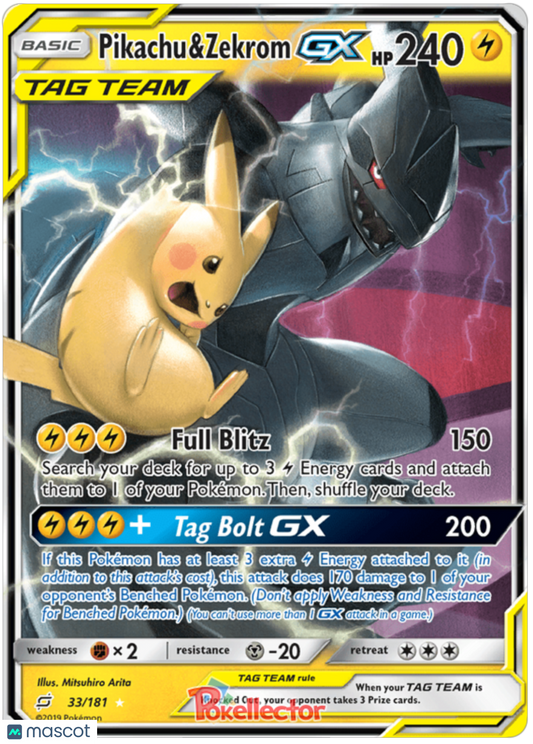 2019 Pokemon Team Up Pikachu & Zekrom GX #033 AGS 10