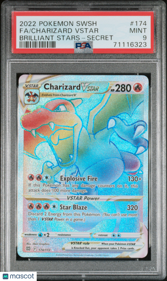 2022 Pokemon Sword & Shield Brilliant Stars Charizard VSTAR #174 PSA 9
