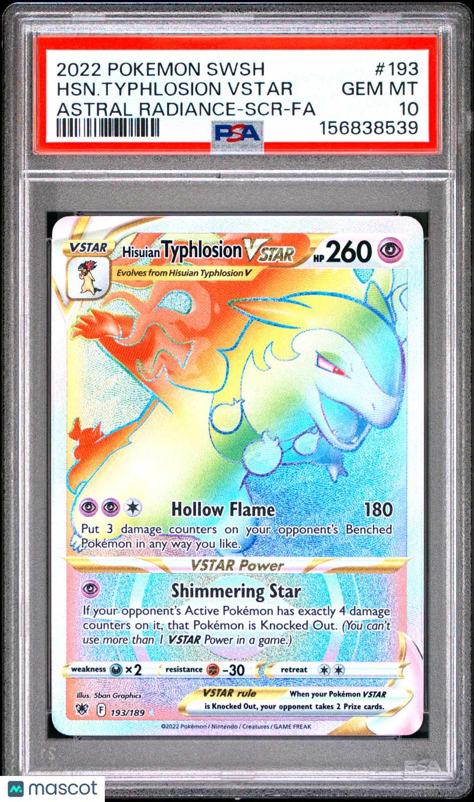 2022 Pokemon Sword & Shield Astral Radiance HSN. Typhlosion VSTAR #193 PSA 10