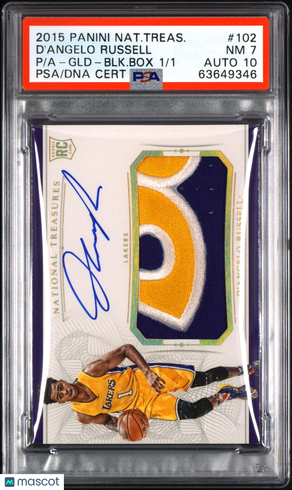 2015 National Treasures D'angelo Russell #102 Rookie Patch Auto Black Box 1/1 PSA 7