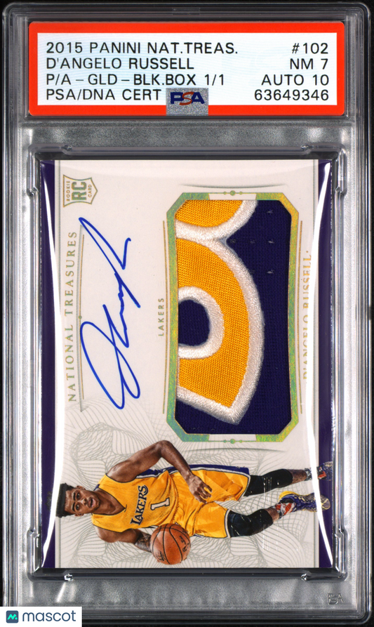 2015 National Treasures D'angelo Russell #102 Rookie Patch Auto Black Box 1/1 PSA 7