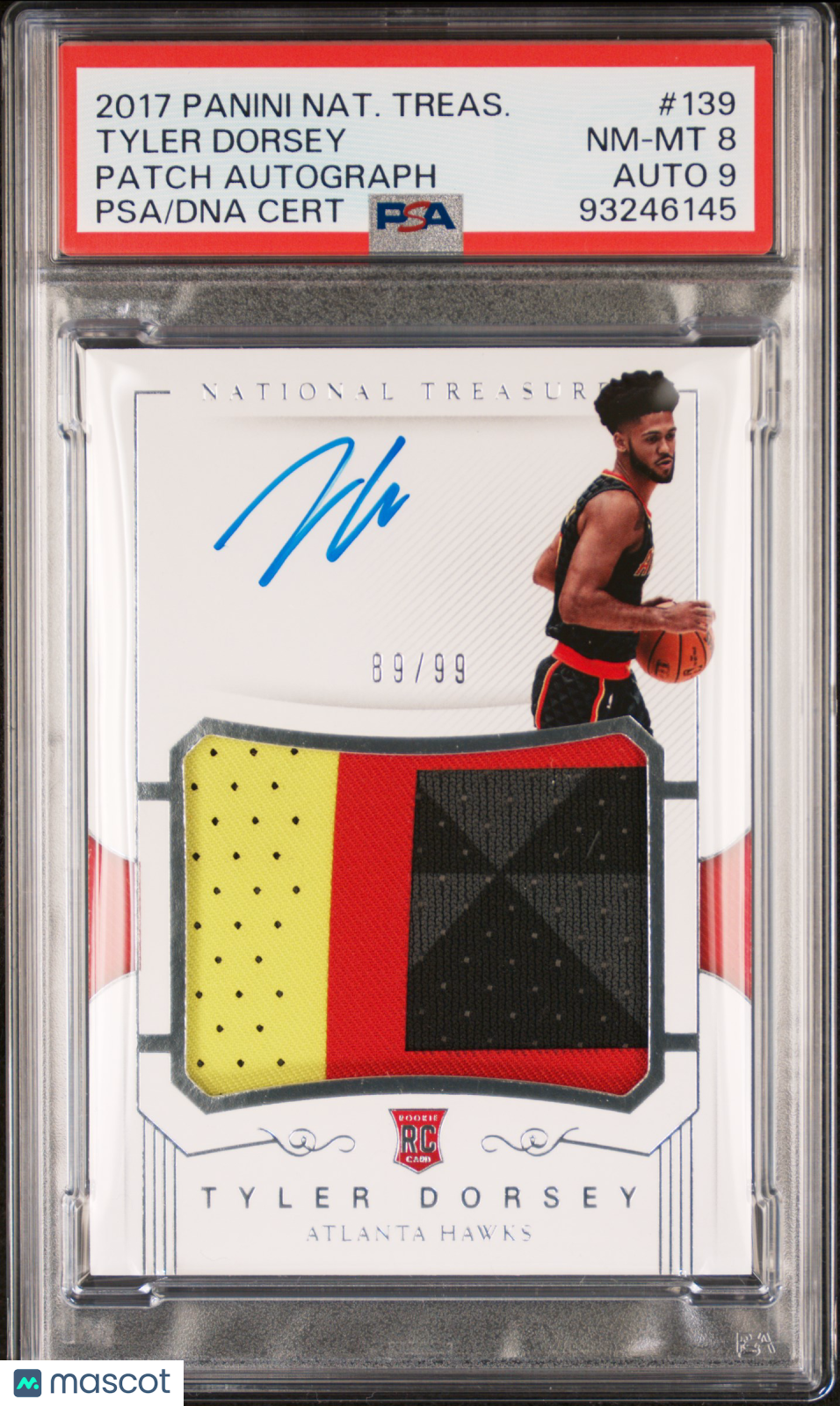 2017 Panini National Treasures Tyler Dorsey #139 Patch Autograph PSA 8 Auto 9