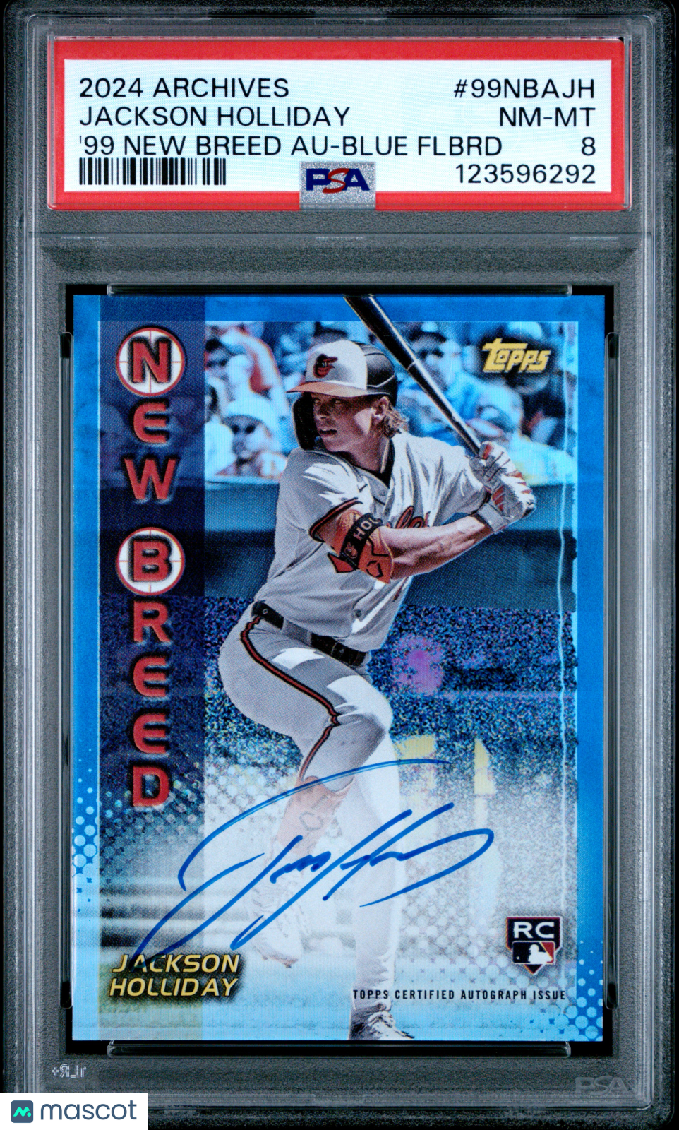 2024 Topps Archives 1999 New Breed Auto Jackson Holliday #99NBAJH Blue /25 PSA 8