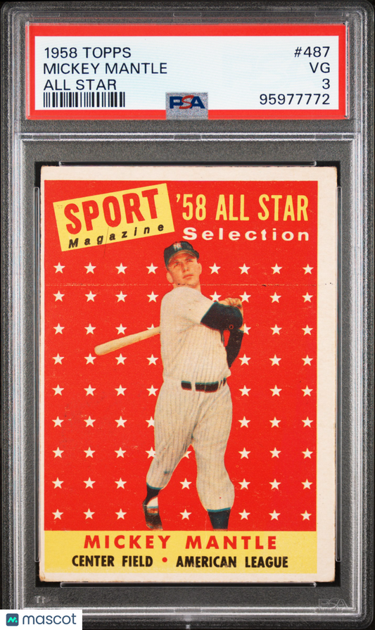1958 Topps Mickey Mantle #487 All Star PSA 3