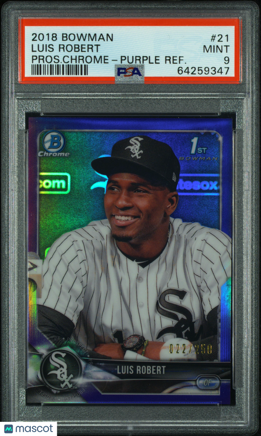2018 Bowman Prospects Chrome Luis Robert #21 Purple Refractor PSA 9