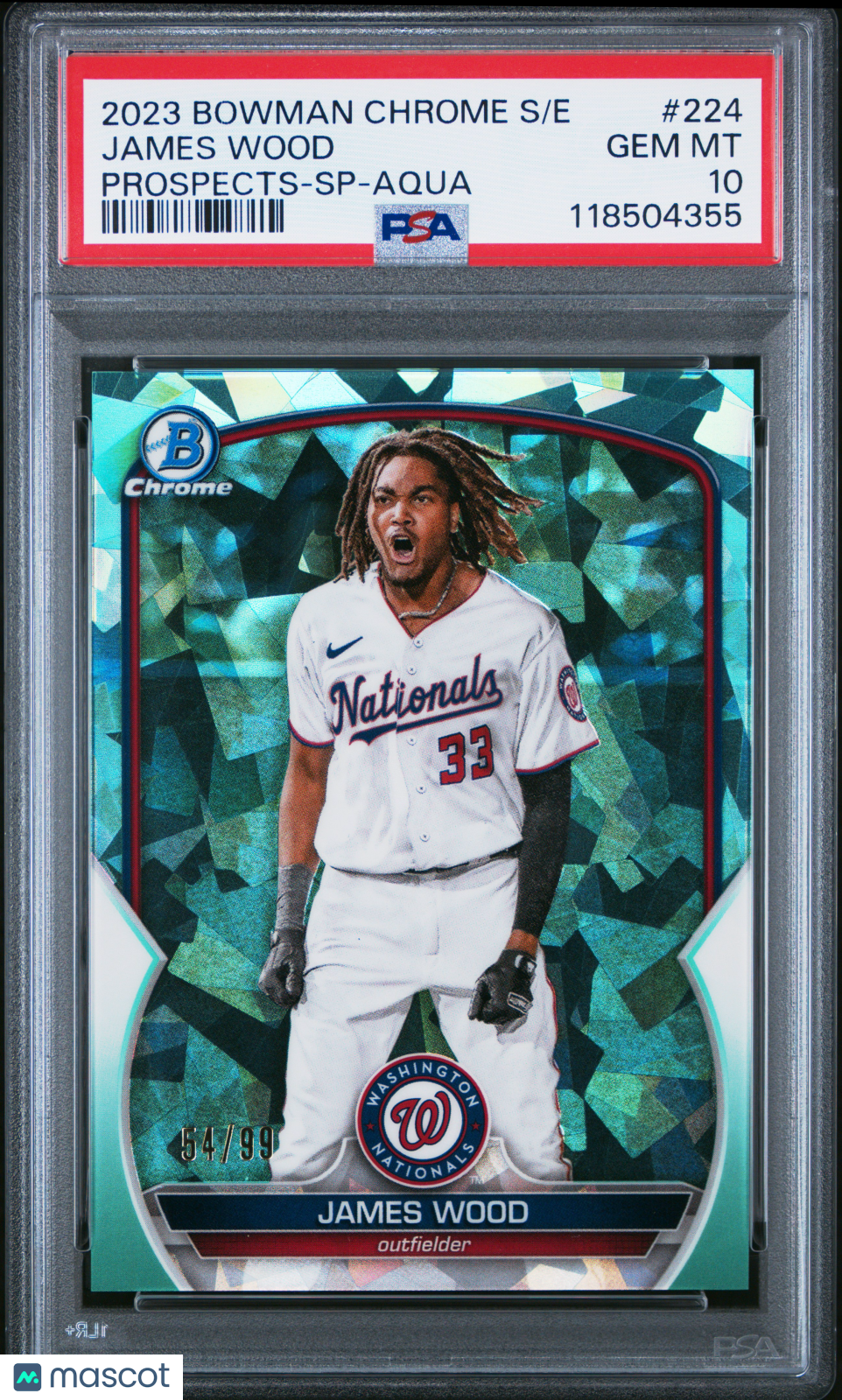 2023 Bowman Chrome Sapphire Edition Prospects James Wood #224 Aqua PSA 10