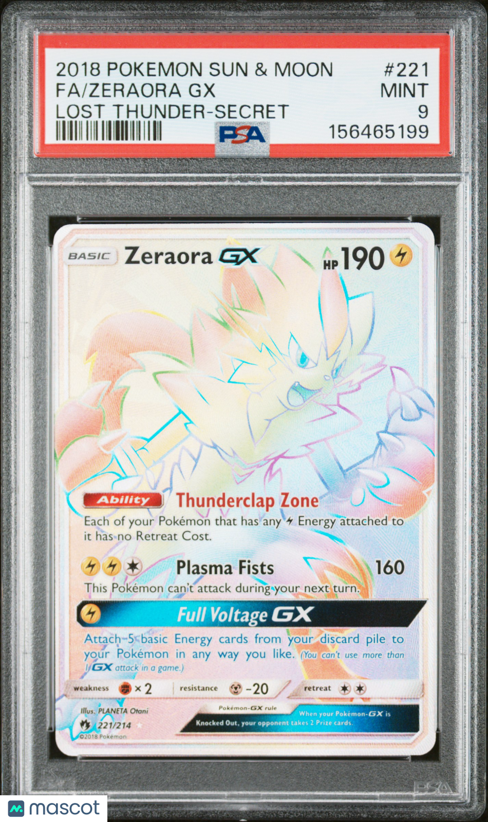 2018 Pokemon Sun & Moon Lost Thunder Zeraora GX #221 PSA 9