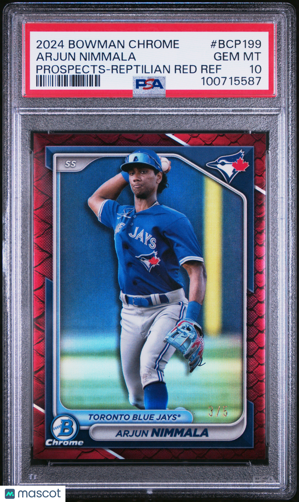 2024 Bowman Chrome Prospects Arjun Nimmala #BCP199 Reptilian Red Ref /5 PSA 10