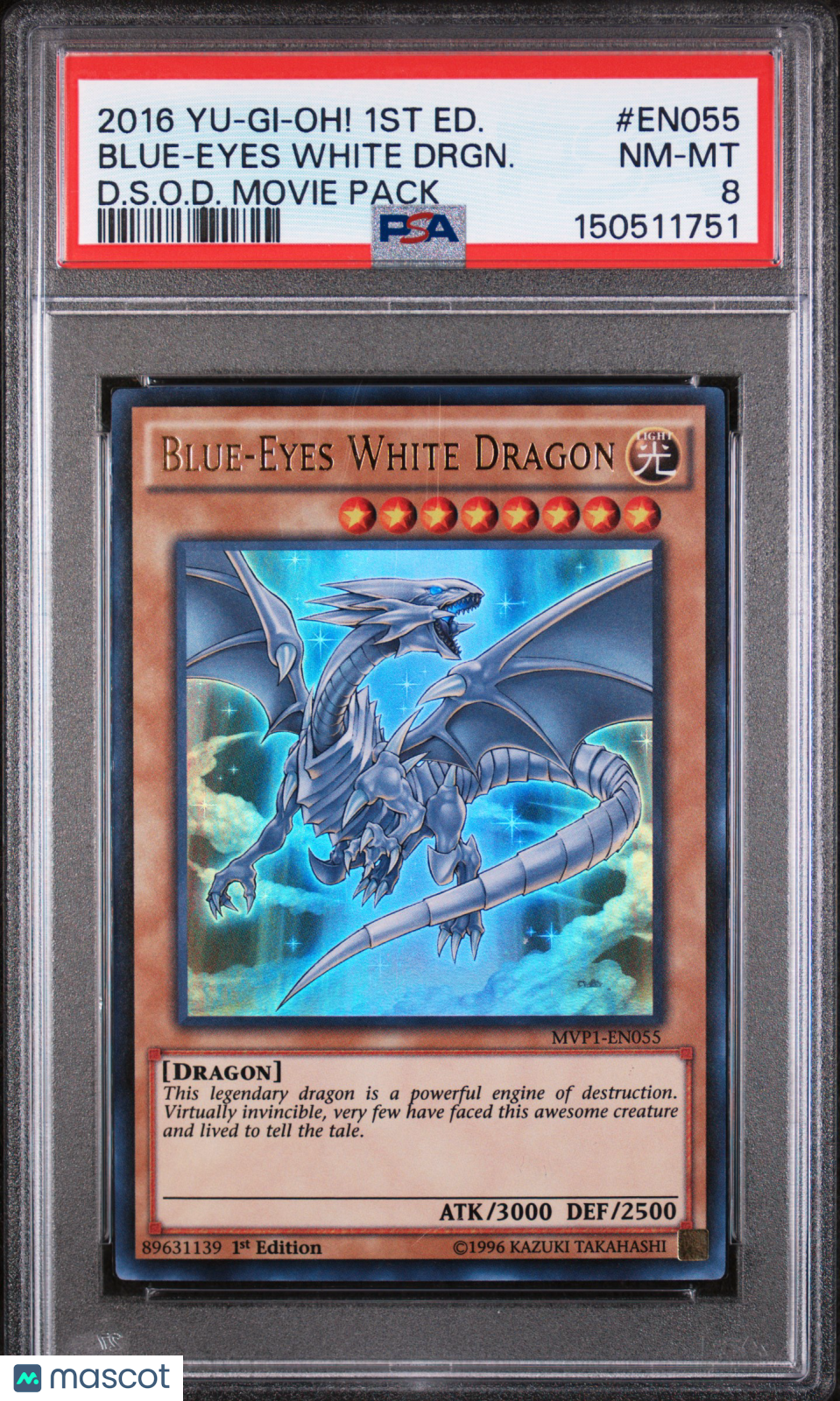 2016 Yu-Gi-Oh! The Dark Side Of Dimensions Movie Pack Blue-Eyes White Drgn. #EN055 D.S.O.D. Movie Pack PSA 8