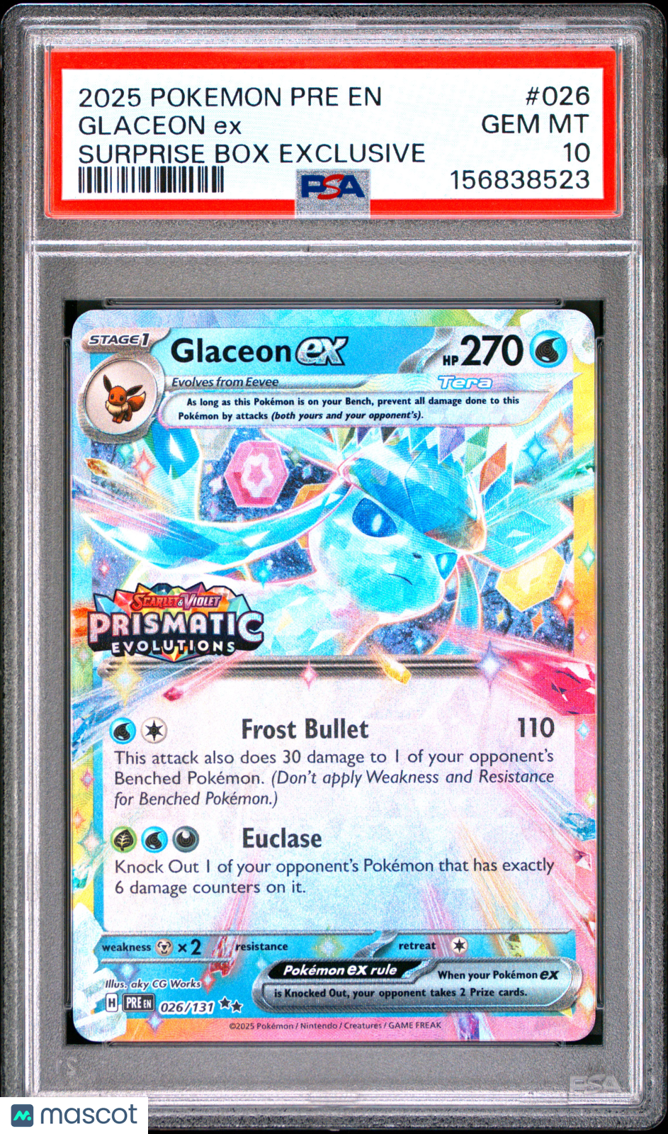 2025 Pokemon Pre EN-Prismatic Evolutions Glaceon EX #026 PSA 10