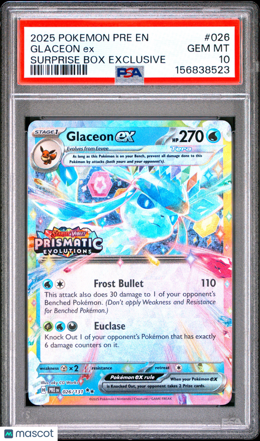 2025 Pokemon Pre EN-Prismatic Evolutions Glaceon EX #026 PSA 10