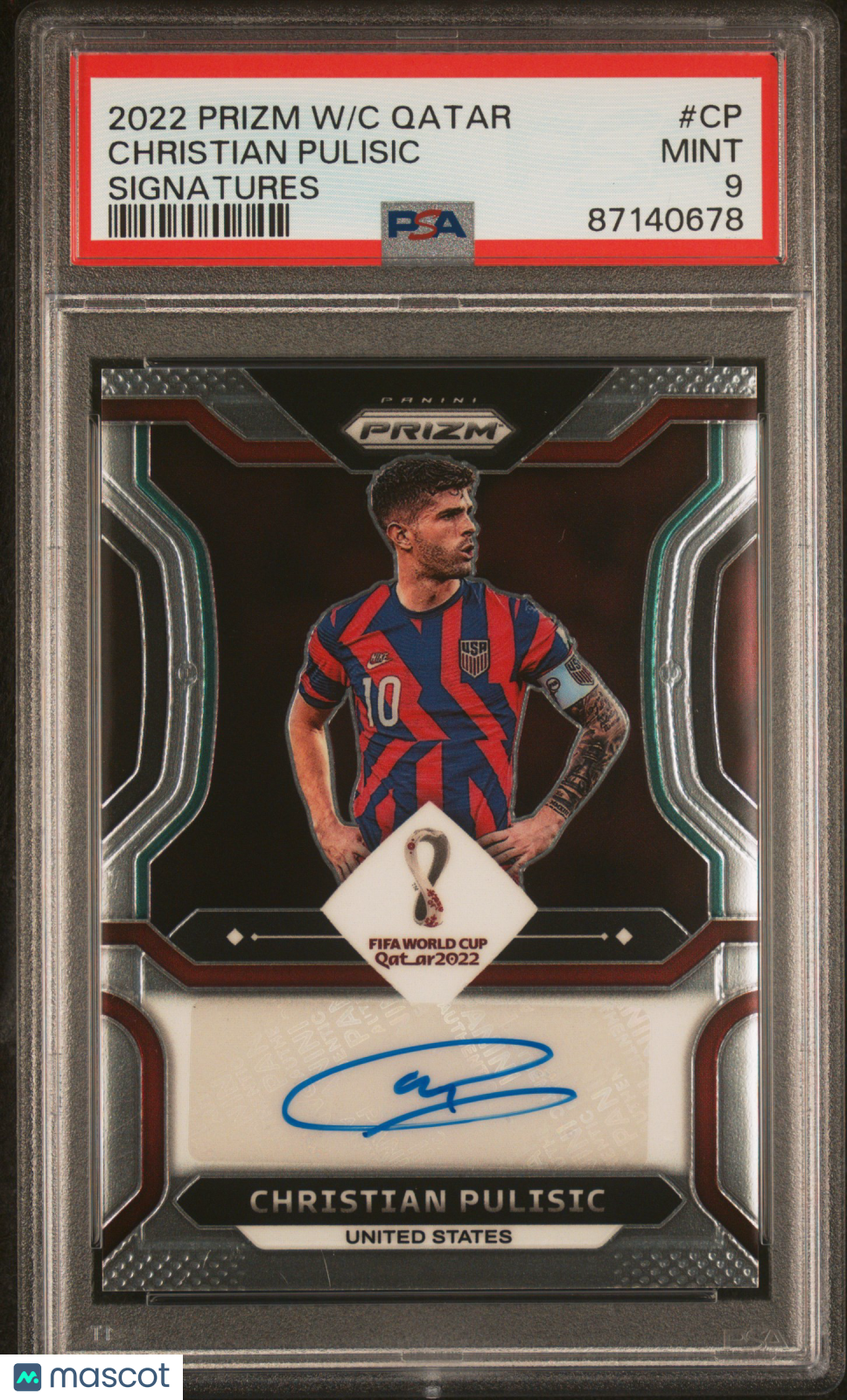 2022 Panini Prizm World Cup Qatar Signatures Christian Pulisic #CP PSA 9