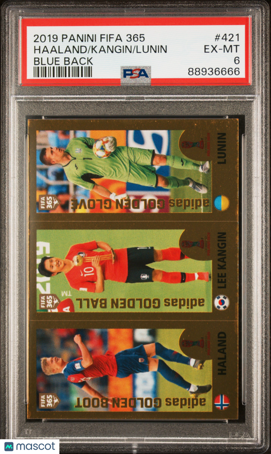2019 Panini FIFA 365 Lunin Kangin Haaland #421 Blue Back PSA 6