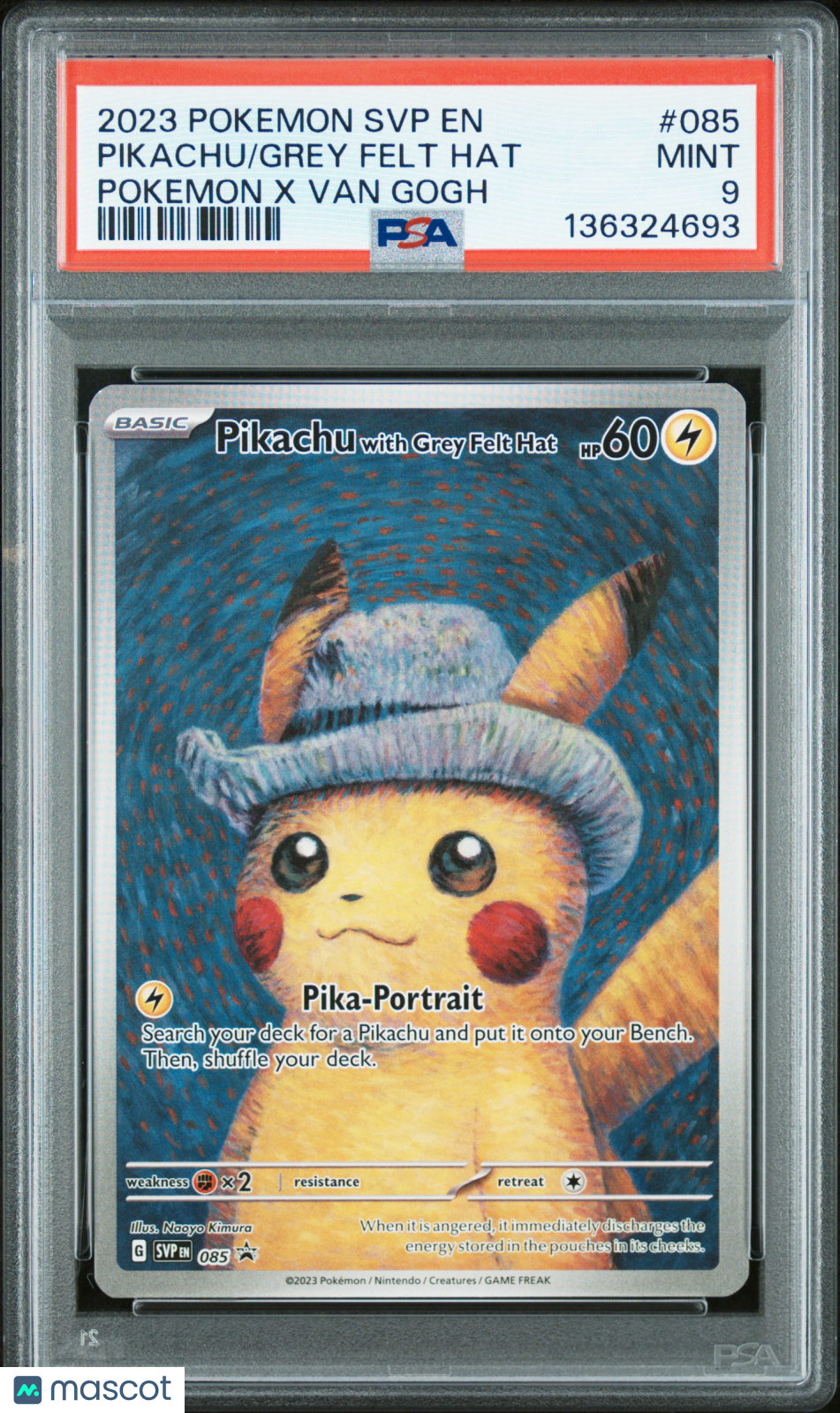 2023 Pokemon SVP EN-SV Black Star Promo Grey Felt Hat Pikachu #085 Pokemon X Van Gogh PSA 9